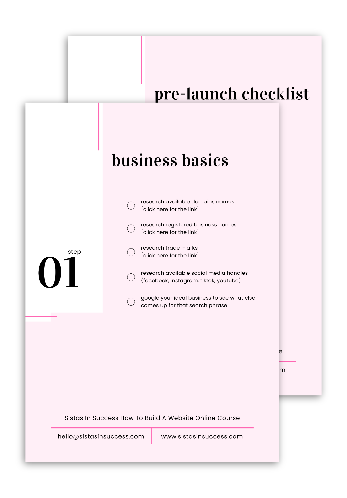 Sistas In Success How To Build A Website Online Course Checklist Pack